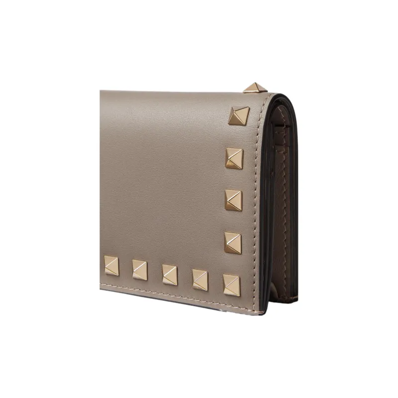 Valentino Rockstud Grained Calfskin Wallet Small Size Women's Dove Gray-5