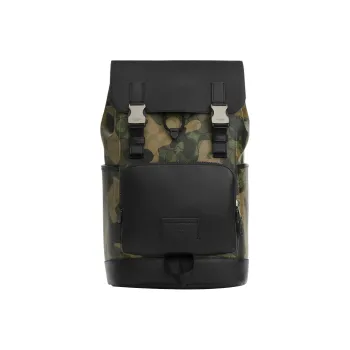 COACH Backpack Coated Canvas With Smooth Calfskin Backpack Large Size Men's Camouflage