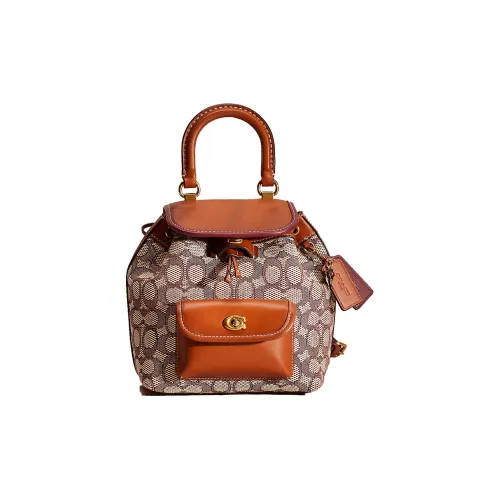 COACH Riya Textile Jacquard Leather Backpack Small Size Women's Orange