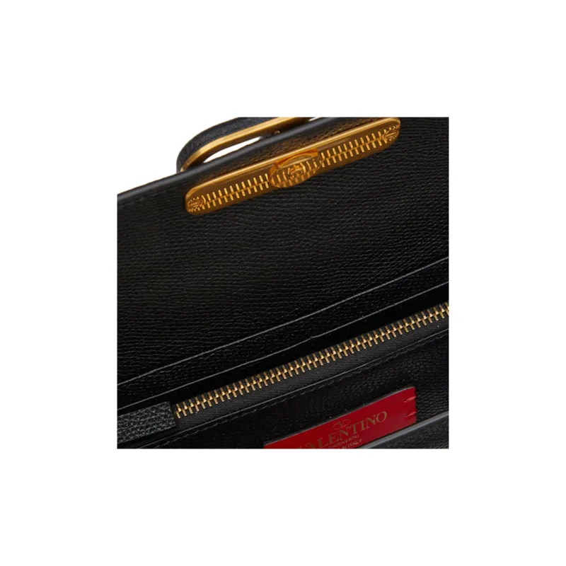Valentino Vlogo Grained Calfskin Chain Shoulder Bag Clutch Handbag Wallet Women's Black-3