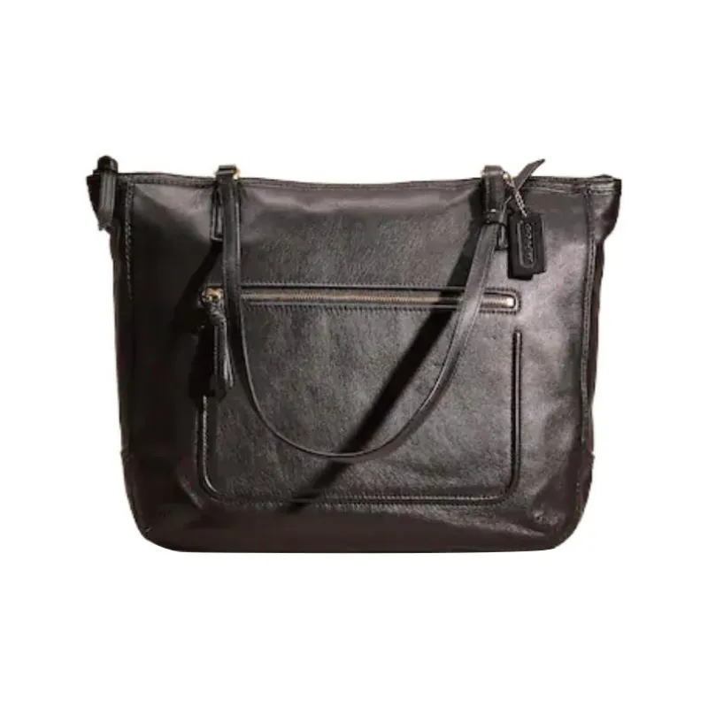 COACH POPPY Leather Tote Bag Shopping Bag Handbag Small Size Women's Black-0