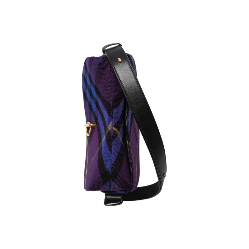 Burberry Plaid Wool With Calfskin Shoulder Bag Crossbody Bag Medium Size Women's Ribbon Purple-3