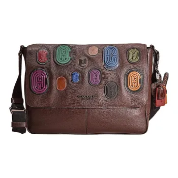 COACH Metropolitan Pebbled Leather Messenger Bag Shoulder Bag Crossbody Bag Large Size Men's Red Wood Color