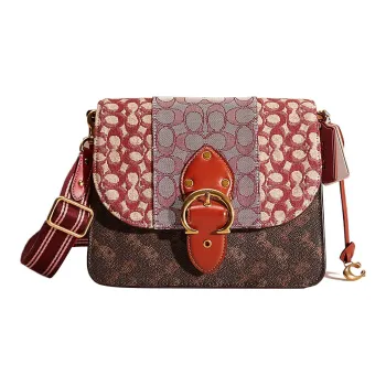 COACH Beat Canvas With Leather Messenger Bag Shoulder Bag Crossbody Bag Medium Size Women's Red & Beige