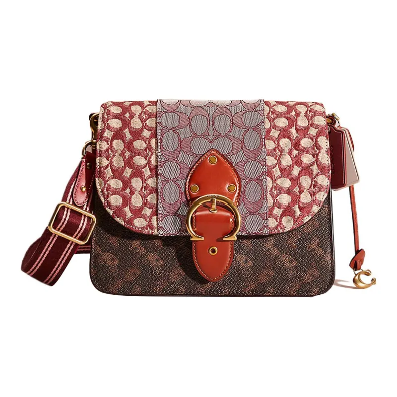 COACH Beat Canvas With Leather Messenger Bag Shoulder Bag Crossbody Bag Medium Size Women's Red & Beige-0