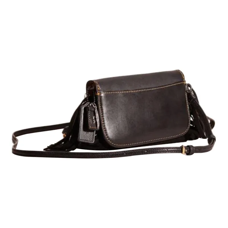COACH Glove Tanning Saddle Bag, Shoulder Bag, Crossbody Bag Trumpets Women's Black-1