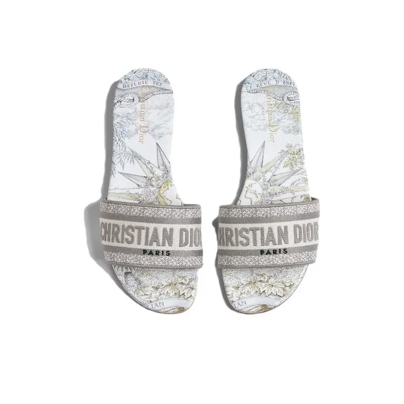 DIOR Dway Slide Slippers Women's White Gray-4