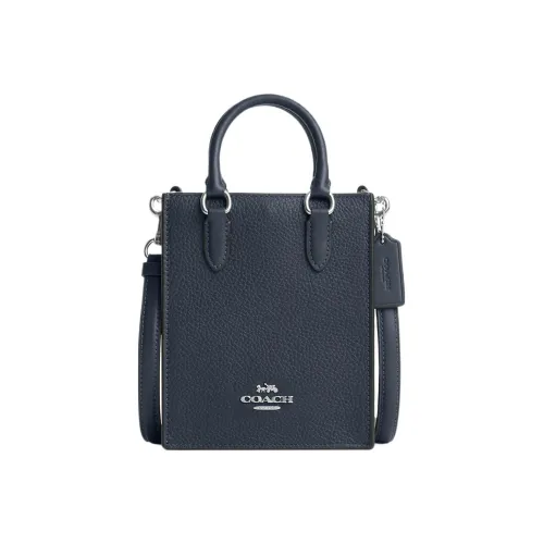 COACH Pebbled Leather Tote Bag Shopping Bag Shoulder Bag Handbag Mini Women's Blue