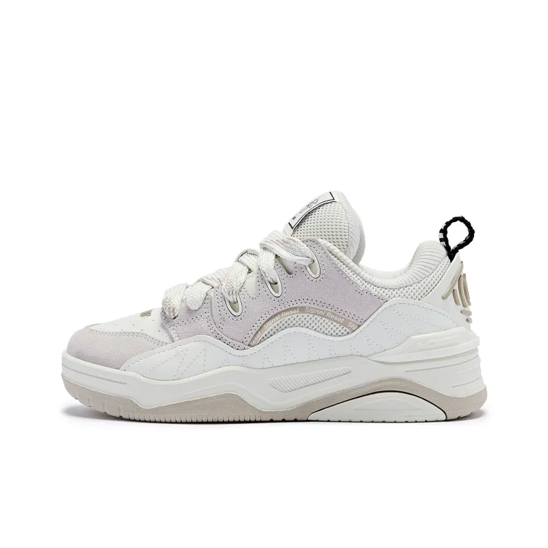 QIAODAN Puffy Shoes Slip-Resistant Cushioning Low-Top Skateboard Shoes Women's Ivory/Almond-0