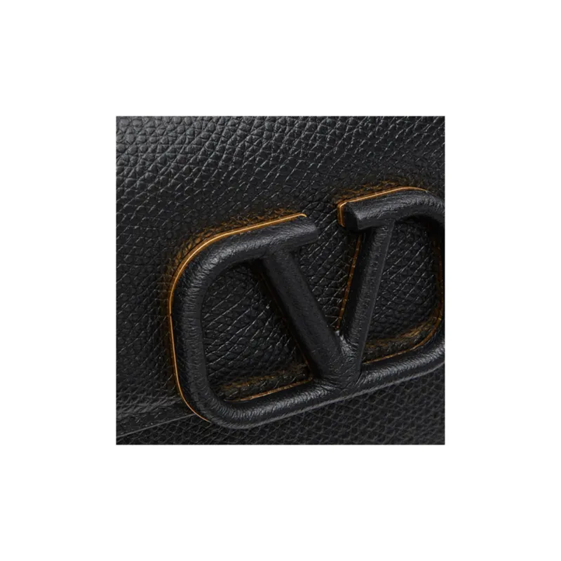Valentino Vlogo Grained Calfskin Chain Shoulder Bag Clutch Handbag Wallet Women's Black-4