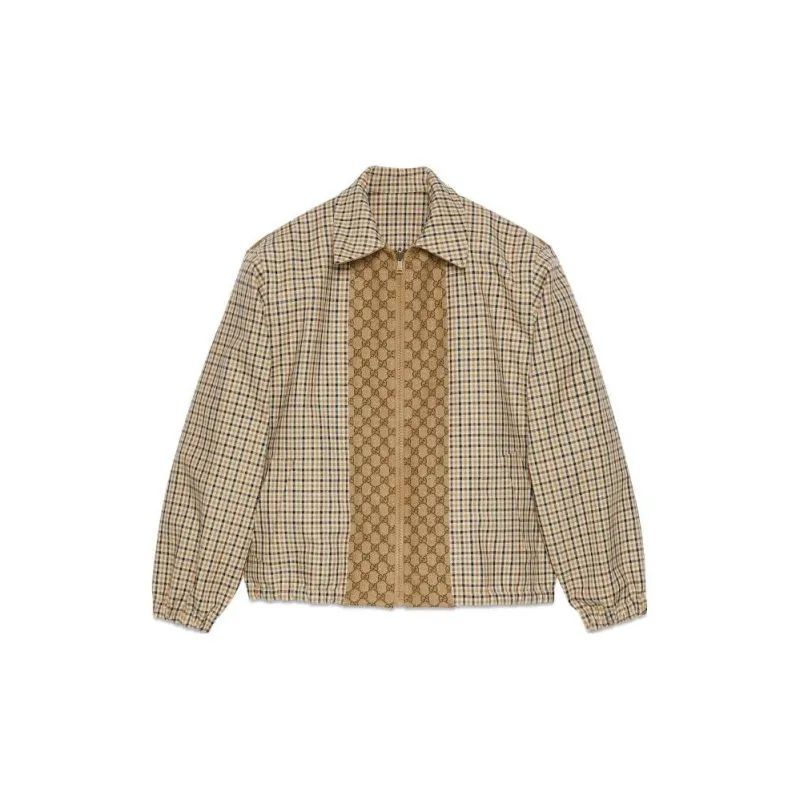 GUCCI Reversible Checked Cotton Jacket Jackets & Coats Men's Brown-1