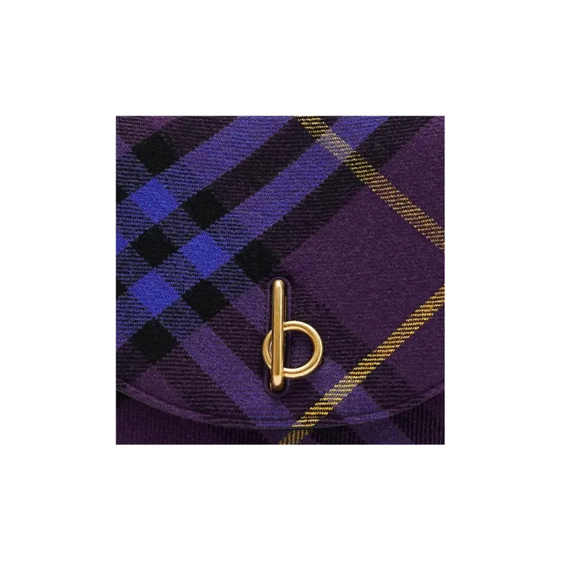 Burberry Plaid Wool With Calfskin Shoulder Bag Crossbody Bag Medium Size Women's Ribbon Purple-4