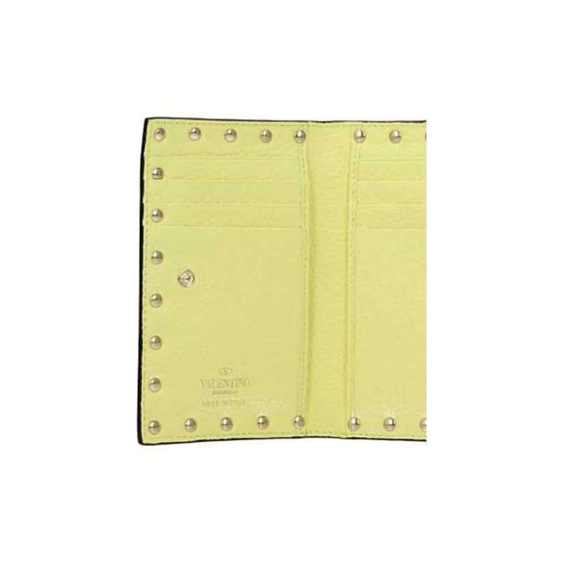 Valentino Rockstud Calfskin Wallet Coin Purses Card Holders Regular Women's Yellow-4