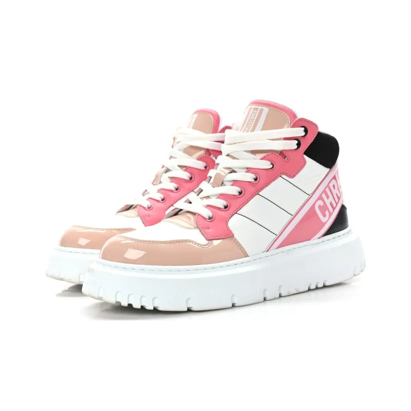 DIOR D-Player Skateboard Shoes Women's High-Top Pink/White-2