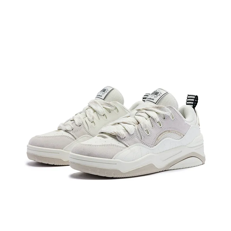 QIAODAN Puffy Shoes Slip-Resistant Cushioning Low-Top Skateboard Shoes Women's Ivory/Almond-2