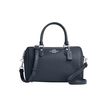 COACH Rowan Leather Boston Bag, Handbag, Shoulder Bag, Crossbody Bag Medium Size Women's Blue
