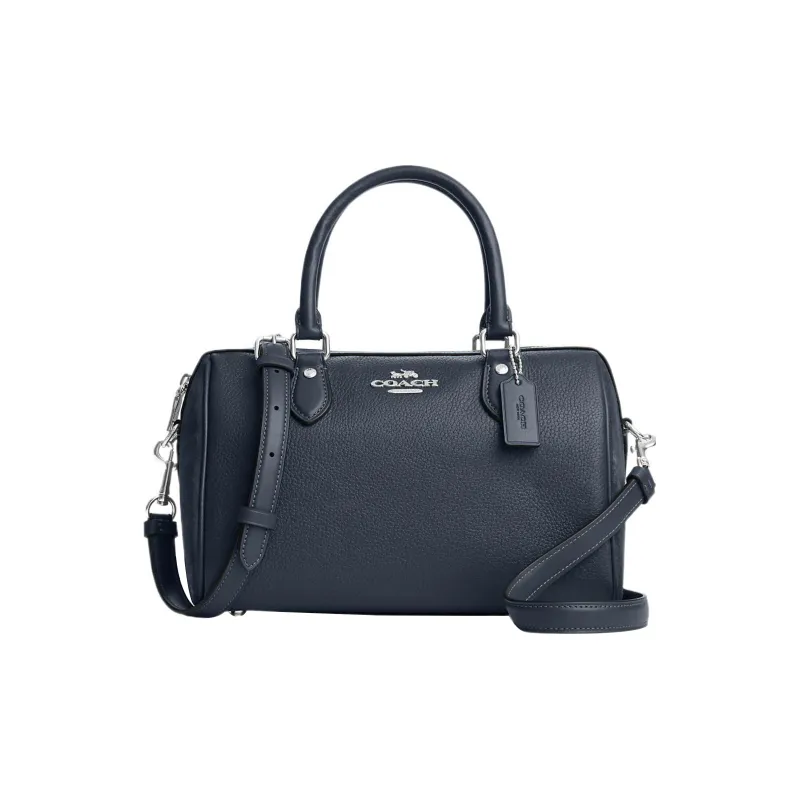 COACH Rowan Leather Boston Bag, Handbag, Shoulder Bag, Crossbody Bag Medium Size Women's Blue-0