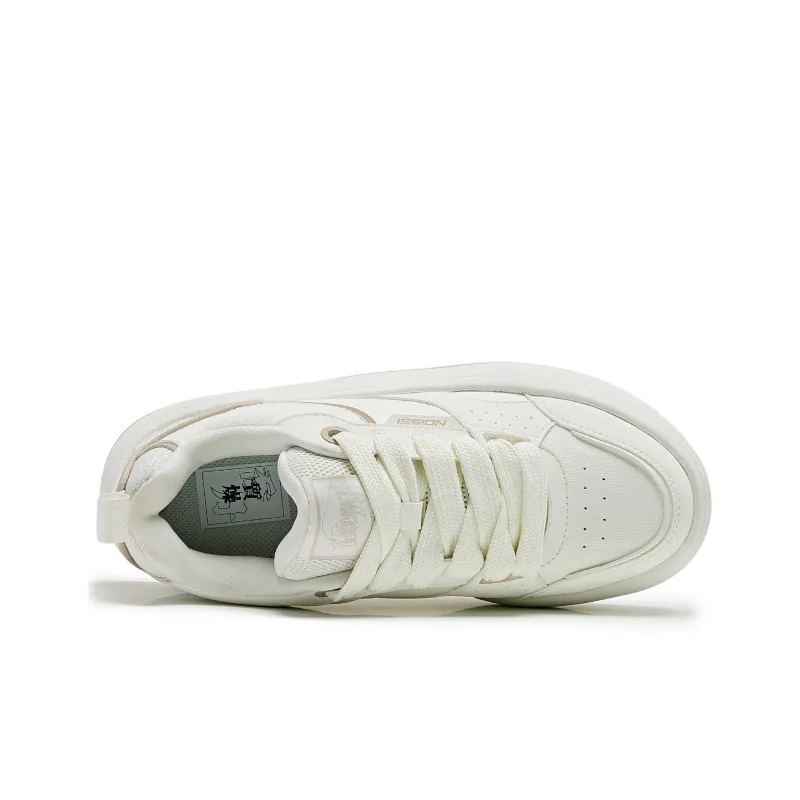 QIAODAN Water Resistant Cushioning Low Top Skateboard Shoes Women's Ivory White-3