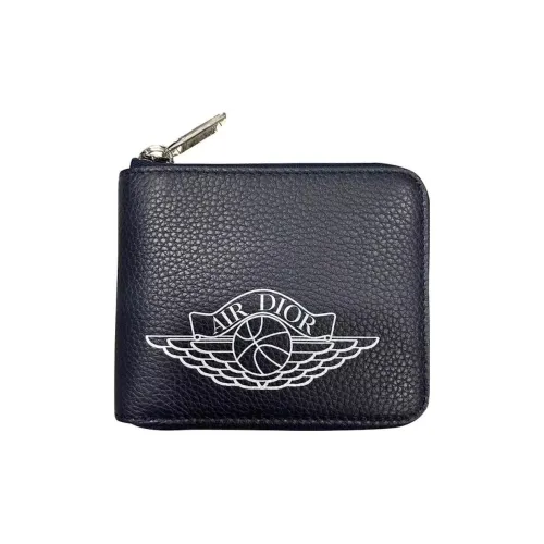 DIOR Jordan Wings Collaboration Cow Leather Wallet Unisex Marine Blue