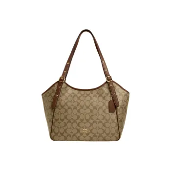 COACH Canvas With Leather Canvas Bag Tote Bag Shopping Bag Handbag Shoulder Bag Women's Khaki
