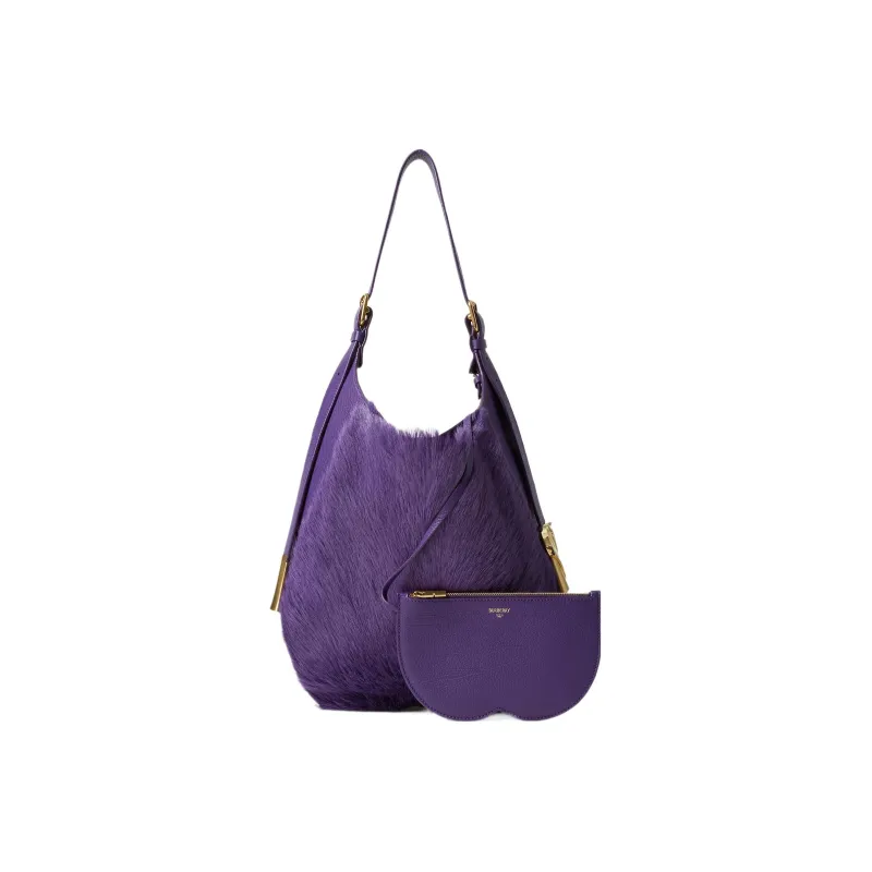 Burberry Goatskin Combined With Calfskin Handbag Shoulder Bag Women's Ribbon Purple-4