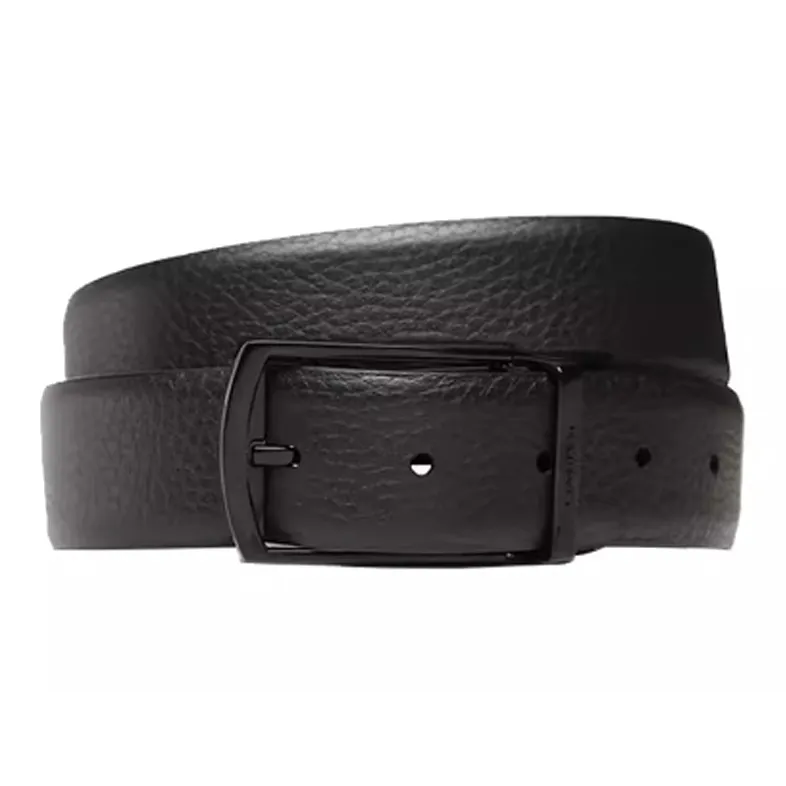 CK/Calvin Klein Letter Logo Pin Buckle Leather Belts Men's Black Width 3.5CM-0