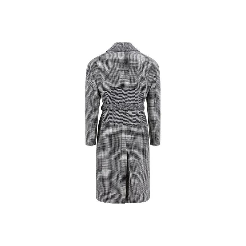 TOM FORD Houndstooth Pattern Straight Hem Belted Coat-1