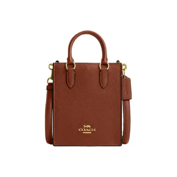 COACH Pebbled Leather Tote Bag, Shopping Bag, Shoulder Bag, Handbag Mini Women's Brown Red