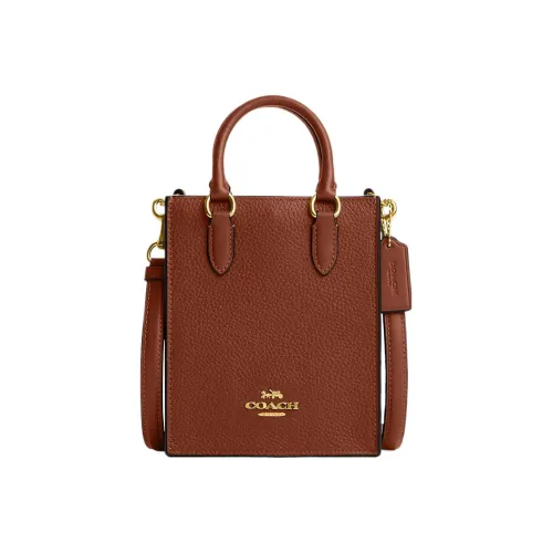 COACH Pebbled Leather Tote Bag Shopping Bag Shoulder Bag Handbag Mini Women's Brown Red