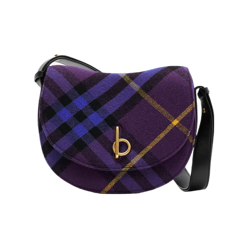 Burberry Plaid Wool With Calfskin Shoulder Bag Crossbody Bag Medium Size Women's Ribbon Purple-0