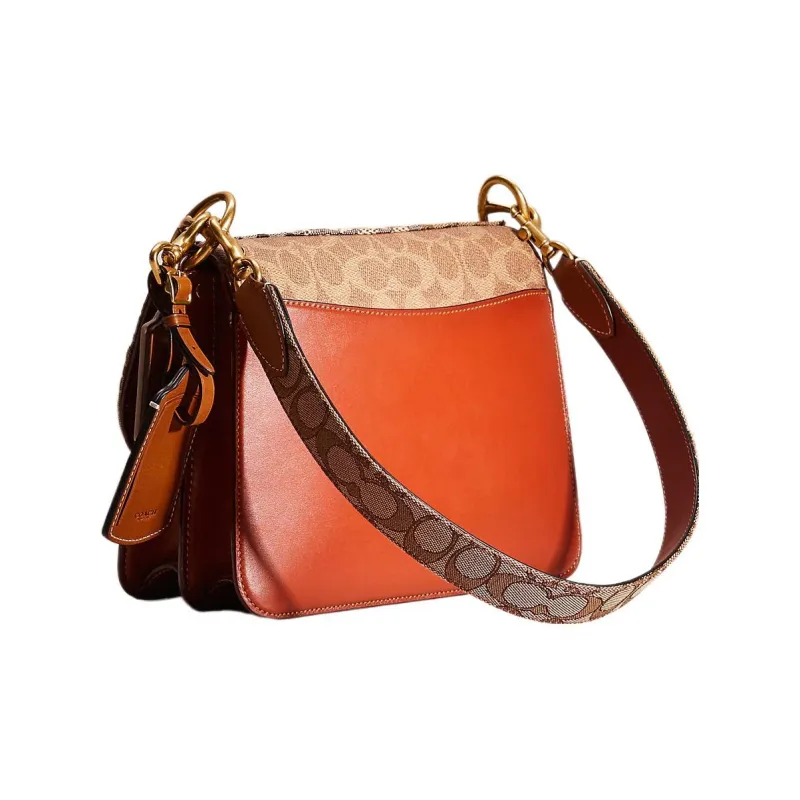 COACH Beat Canvas With Leather Saddle Bag Shoulder Bag Crossbody Bag Medium Size Women's Truffle Rust/Tan-1