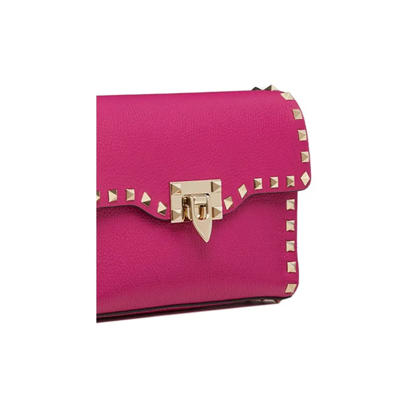 Valentino Rockstud Calfskin Messenger Bag Shoulder Bag Crossbody Bag Women's Pink-4