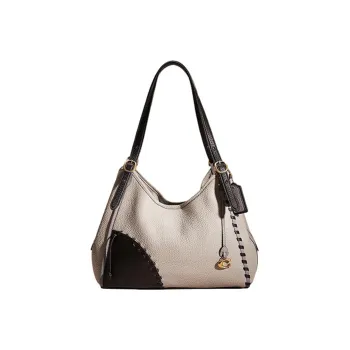 COACH Lori Pebbled Snap Closure Leather Shoulder Bag Handbag Shoulder Bag Large Size Women's Gray