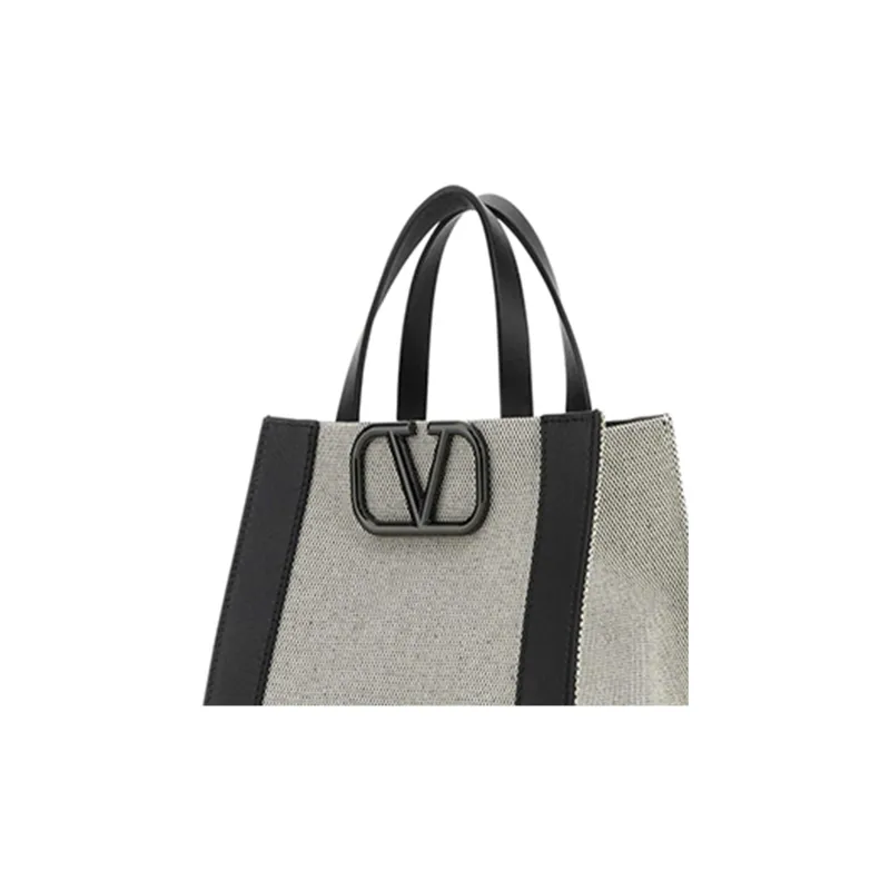 Valentino Vlogo Canvas With Leather Shoulder Bag, Crossbody Bag, Handbag Trumpets Women's Gray-4
