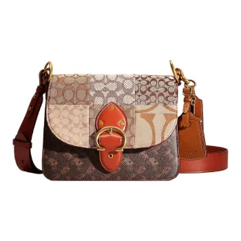 COACH Beat Canvas With Leather Saddle Bag Shoulder Bag Crossbody Bag Medium Size Women's Truffle Rust/Tan