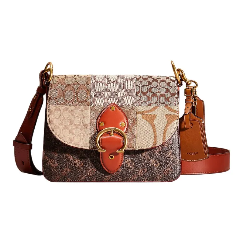 COACH Beat Canvas With Leather Saddle Bag Shoulder Bag Crossbody Bag Medium Size Women's Truffle Rust/Tan-0