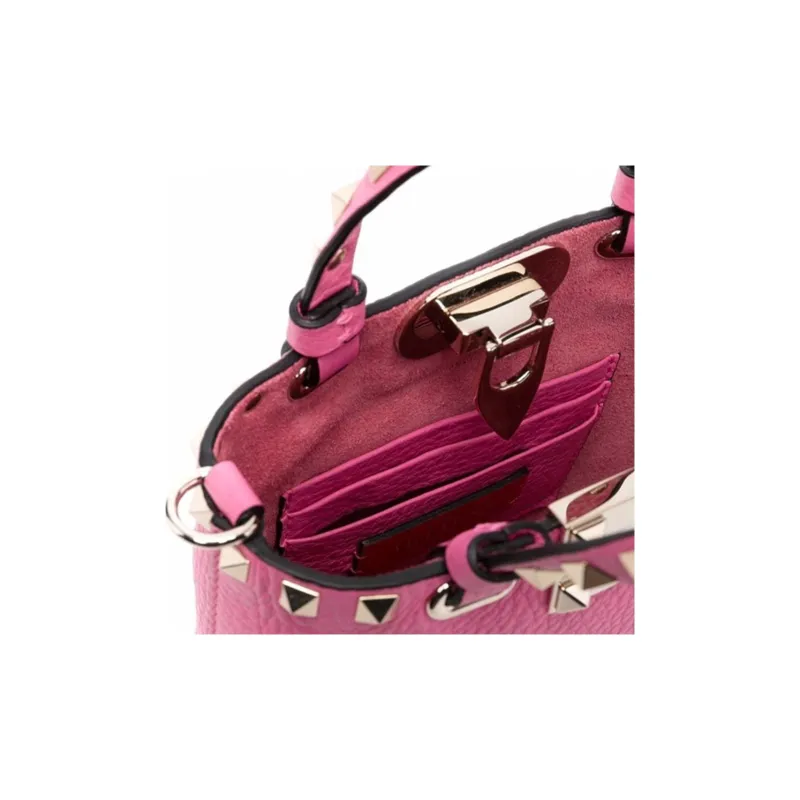 Valentino Rockstud Calfskin Bucket Bag Shoulder Bags Handbags Mini Women's Pink-2