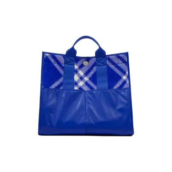 Burberry Wool With Polyester And Calfskin Tote Bag, Shopping Bag, Handbag Large Size Men's Knight Blue