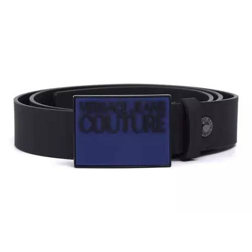 VERSACE JEANS COUTURE Logo Text Smooth Buckle Leather Belts Men's Black Width: 3.5cm