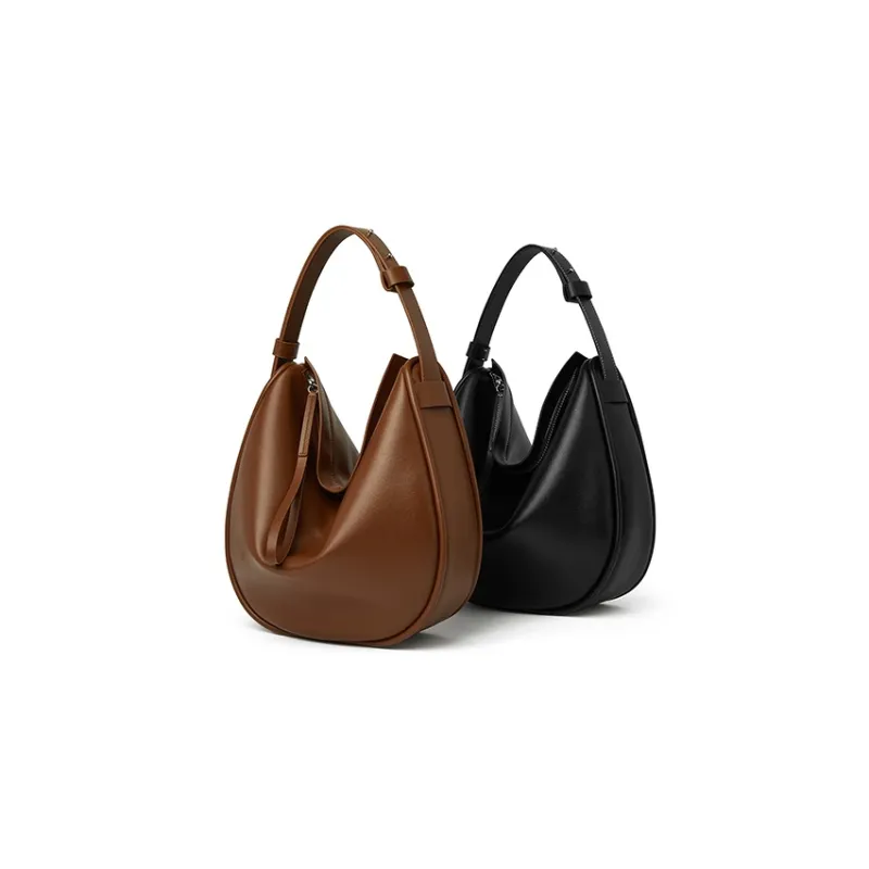 CHICWIND Cow Leather Underarm Dumpling Bag Shoulder Bag Women's Black, Macchiato Color-12