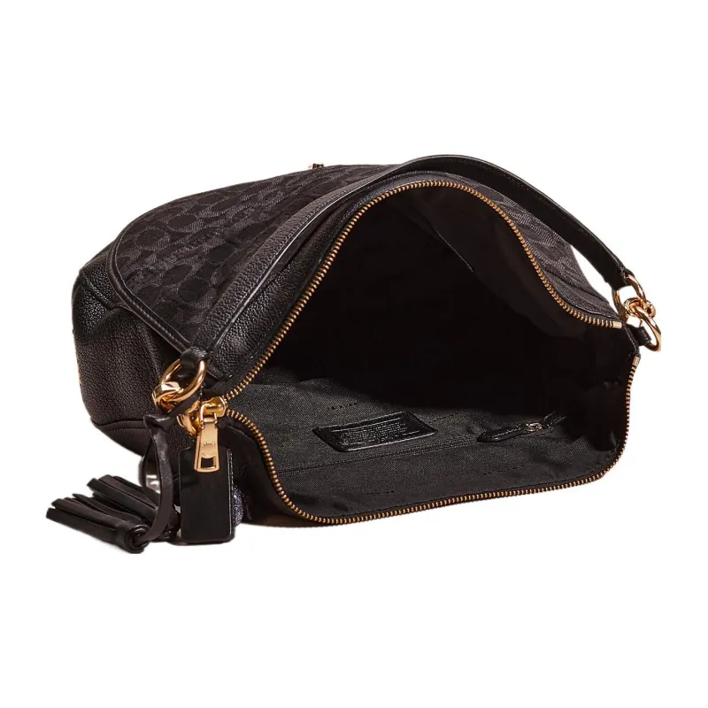 COACH Turnlock Leather Hobo Bag, Handbag, Shoulder Bag Large Size Women's Black-2