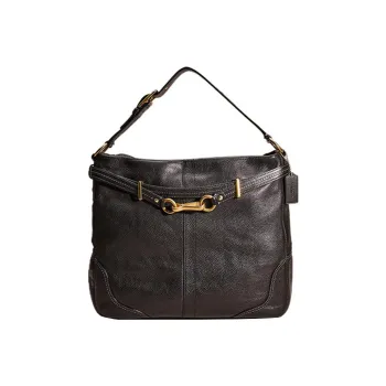 COACH Hamptons Leather Hobo Bag Handbag Shoulder Bag Large Size Women's Black