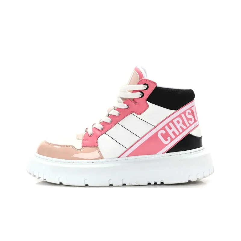 DIOR D-Player Skateboard Shoes Women's High-Top Pink/White-0