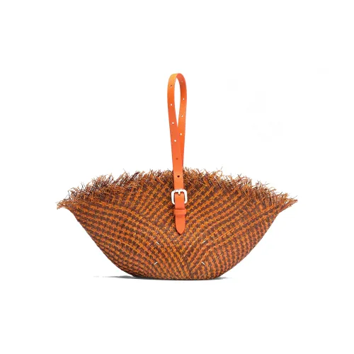 Maison Margiela Grained Calfskin Studded Straw Handbag Women's Orange/Brown