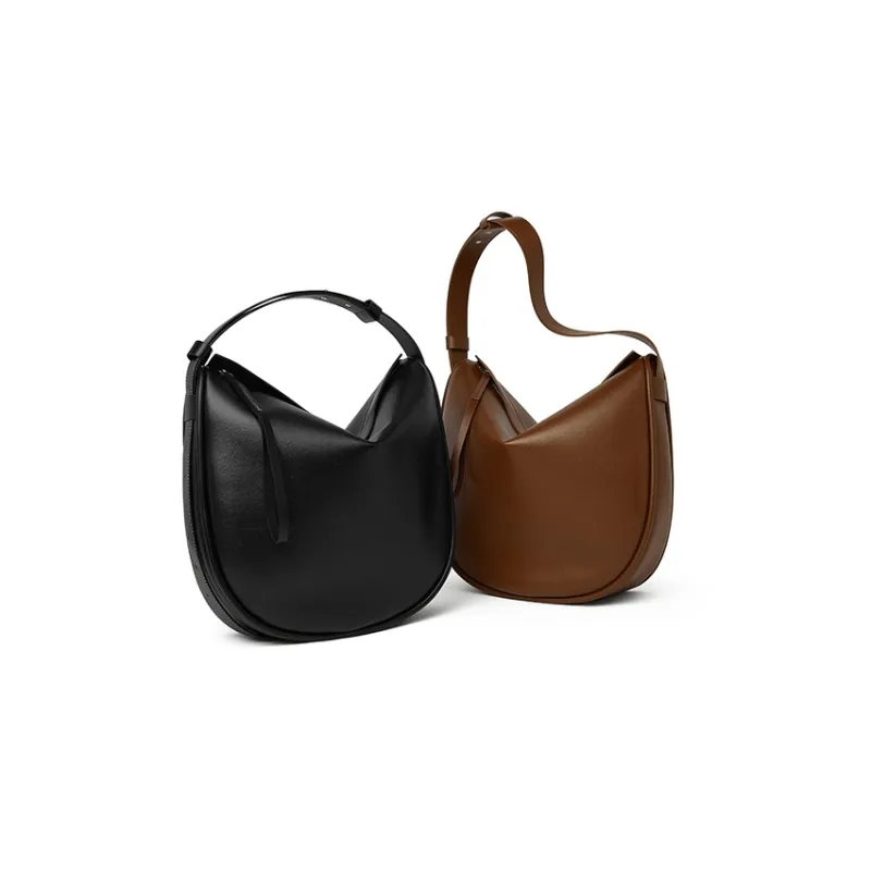 CHICWIND Cow Leather Underarm Dumpling Bag Shoulder Bag Women's Black, Macchiato Color-3