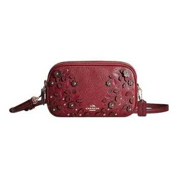 COACH Sadie Pebbled Leather Camera Bag Shoulder Bag Crossbody Bag Small Size Women's Burgundy