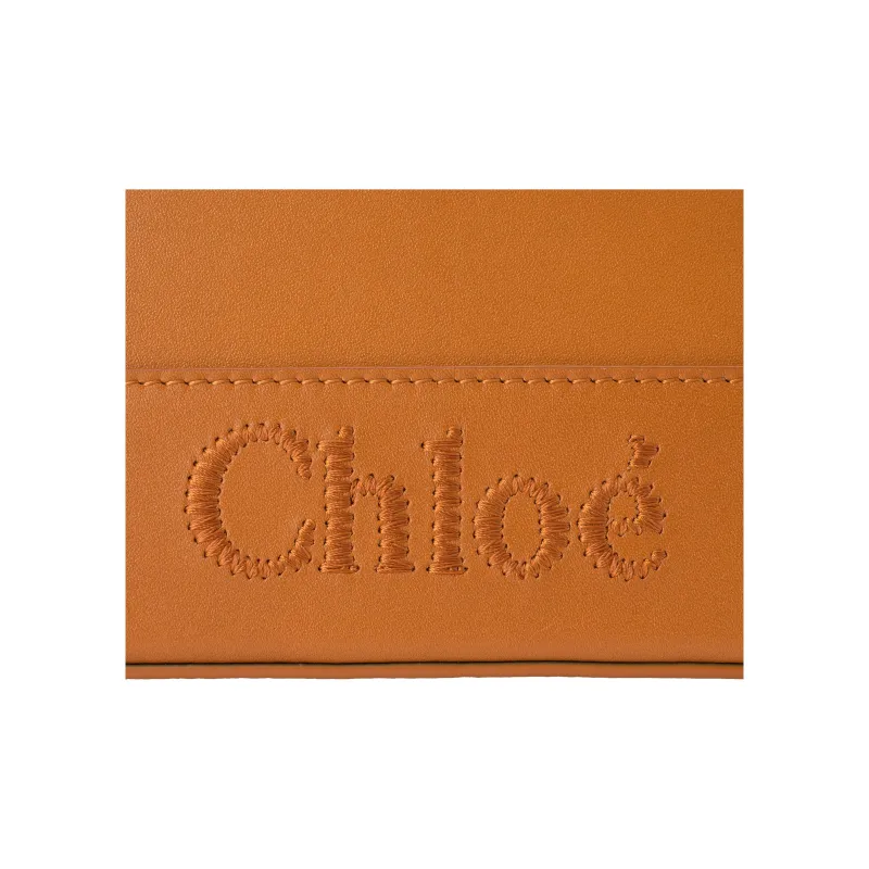 Chloe Bright Calfskin Clutch Makeup Bag Women's Caramel-5