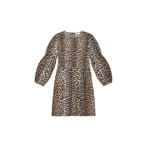 GANNI Long-Sleeved Dresses Women's Leopard