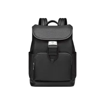GOLDLION Top Grain Cow Leather Backpack Tubas Men's Black