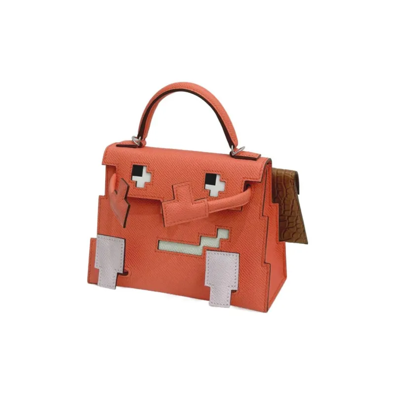 HERMES Kelly Doll Matte Crocodile Leather Millennium Doll Handbag Regular Women's Mexico Pink & Brown-0